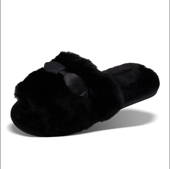 Black Satin Bow Slippers