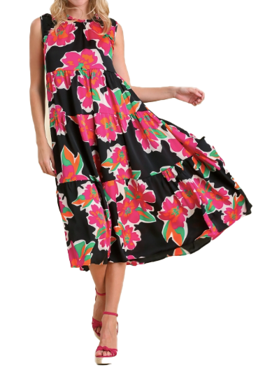 Black Maxi Floral Print Dress