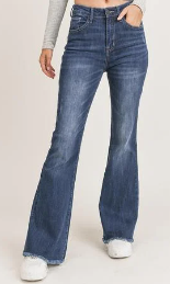Dark High Rise Vintage Frayed Hem Flare Jeans