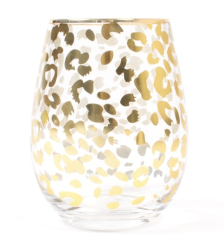 Leopard Print Stemless Wine Glass