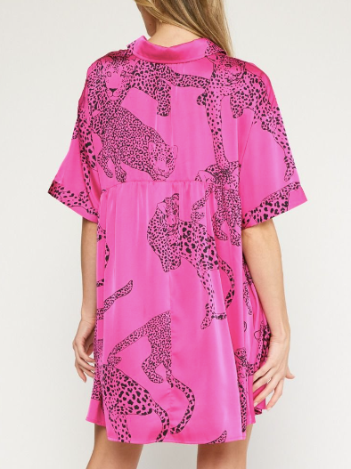 Hot Pink Satin Cheetah Dress
